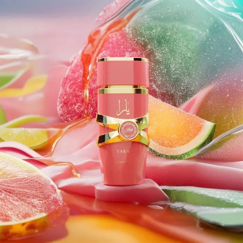 Perfume Árabe Feminino Yara Candy Lattafa fragrância feminina doce, envolvente e irresistível. Original, lacrado e com envio rápido na Bravanni.