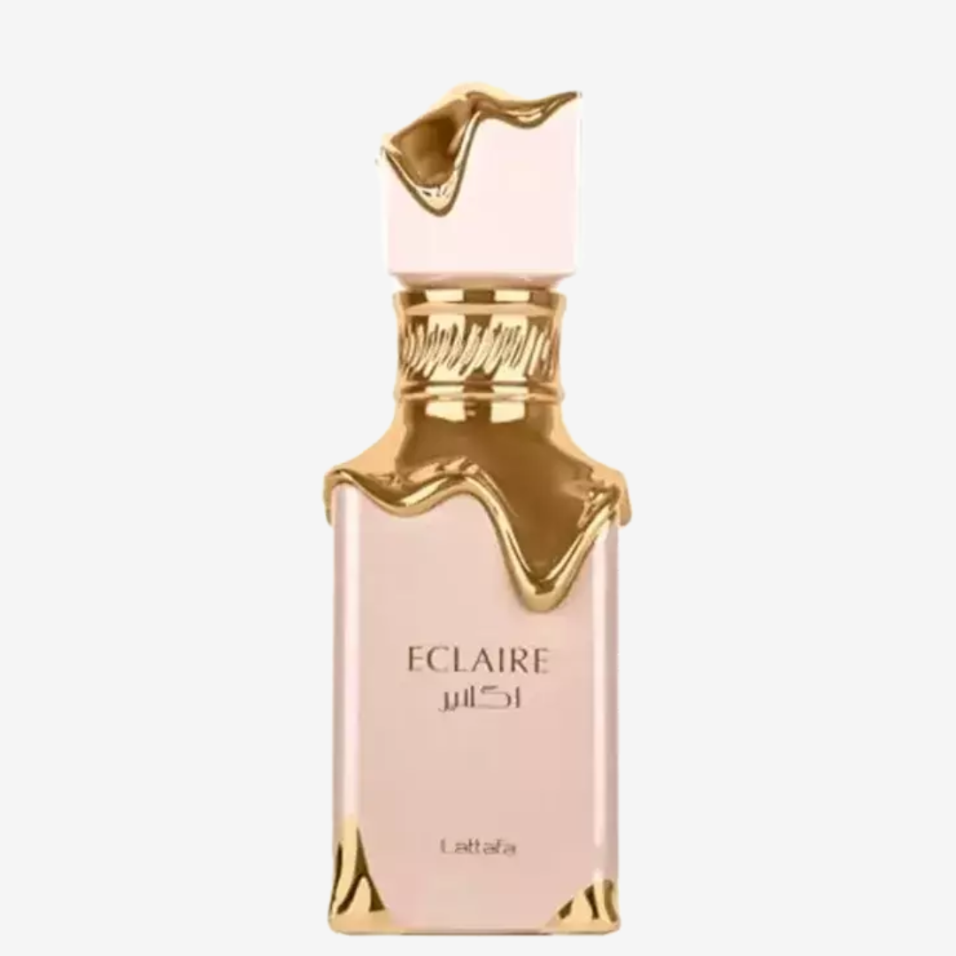 Lattafa Eclaire perfume árabe feminino doce e sofisticado. Essência envolvente com flores, baunilha e almíscar. Fixação intensa e luxuosa.